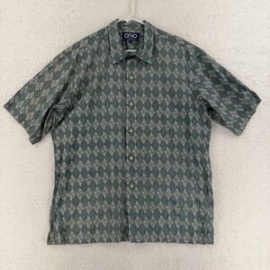 Vintage Ono Shirt Mens XL Green Aloha Tropical Cotton Button Front Hawaiian VTG‎